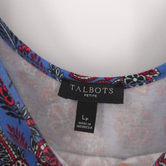 Talbots Paisley Tiered Midi Dress Size Lp stretch knit jersey blue sleeveless - Picture 5 of 9
